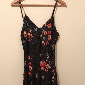 Black print slip dress